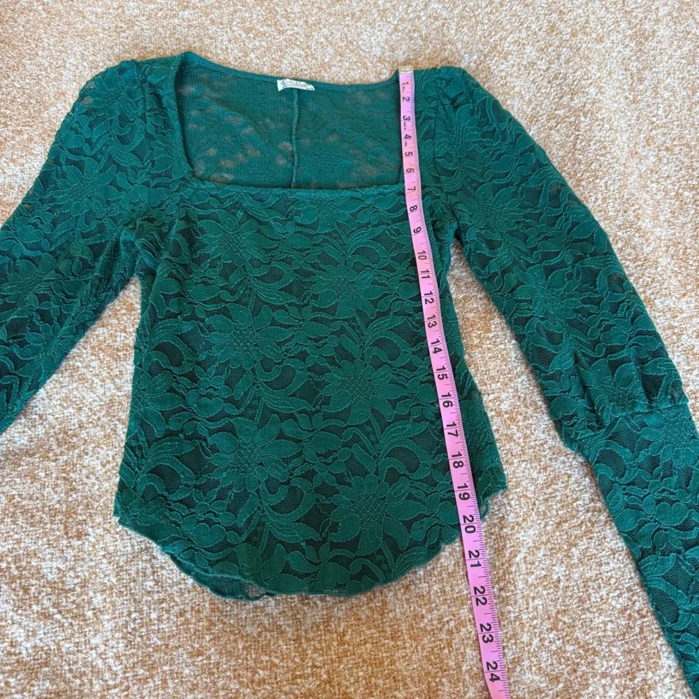 Intimately Free People Green Lace Square Neck Puff Sleeve Top Whimsigoth Boho XS